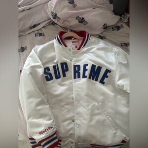 Supreme White Jacket with Blue and Red Accents